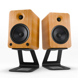 Kanto YU6 200W Powered Bookshelf Speakers with Bluetooth and Phono Preamp - Pair, Bamboo with SE6 Black Stand Bundle