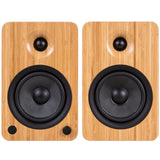 Kanto YU6 200W Powered Bookshelf Speakers with Bluetooth and Phono Preamp - Pair, Bamboo with SE6 Black Stand Bundle