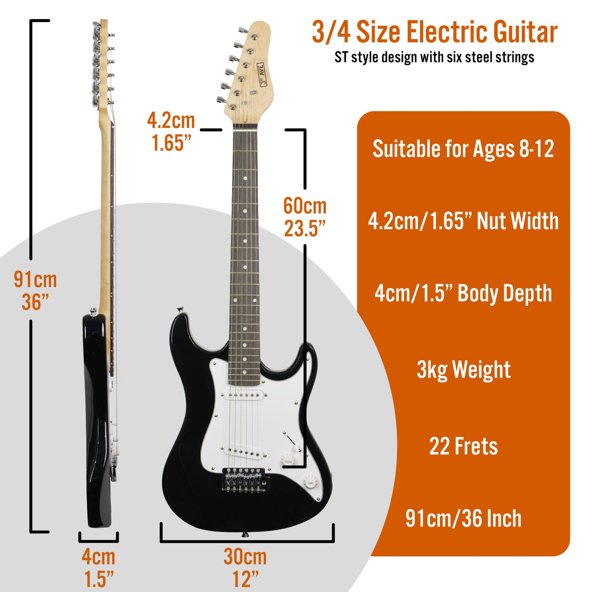 3rd Avenue 3/4 Size Electric Guitar Pack - Black