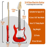 3rd Avenue 3/4 Size Electric Guitar - Red - 45-Degree Angle