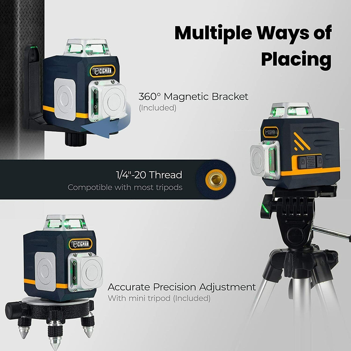 CIGMAN CM720 Laser Level Self Leveling 2 x 360° Green Cross Line Rechargeable