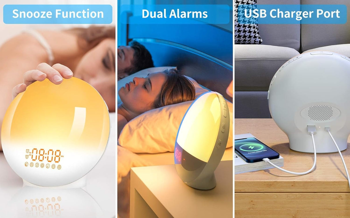 Sunrise Simulation Alarm Clock with Dual Alarms, Snooze, FM Radio & Sleep Aid Features