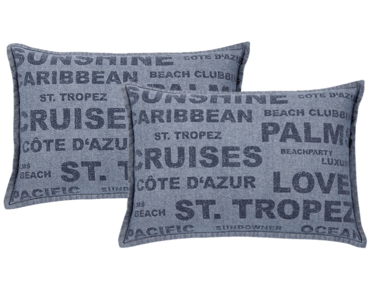 Set of 2 Denim-Themed Sunshine Wording Cushion Covers - Perfect for Beachy Vibes and Travel Enthusiasts