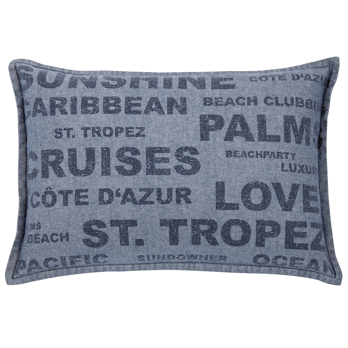 Set of 2 Denim-Themed Sunshine Wording Cushion Covers - Perfect for Beachy Vibes and Travel Enthusiasts