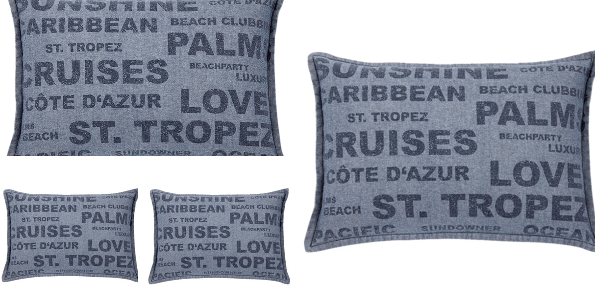 Set of 4 Denim Blue Wording Cushion Covers - Beach & Cruise Themes