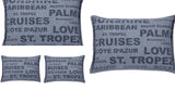 Set of 4 Denim Blue Wording Cushion Covers - Beach & Cruise Themes