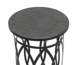 Black Round Iron Side Table with Cross Legs and Silver Finish Top