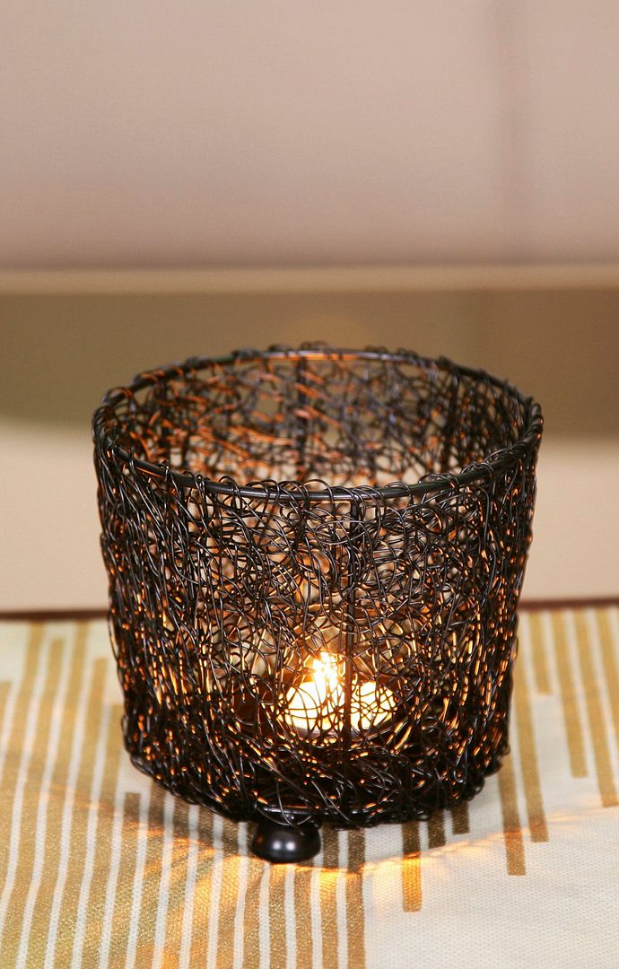 Wired Mesh Tealight Black Candle Holders - Set of 3