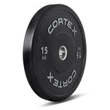 CORTEX 15kg Black Series V2 50mm Rubber Olympic Bumper Plate (Pair) - Front View