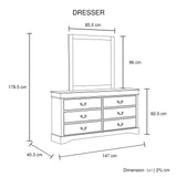 Dressing Chest with 6 Storage Drawers in Solid Wooden Mirror Metal Handles White Colour