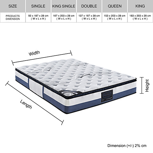 King Mattress Latex Pillow Top Pocket Spring Foam Medium Firm