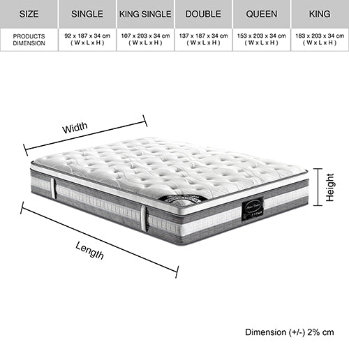 Mattress Euro Top Single Size Pocket Spring Coil with Knitted Fabric Medium Firm 34cm Thick