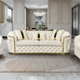 3-1-1 Seater Sofa Set Beige Velvet Fabric Solid Wood construction Gold Stainless Steel Trim