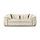 3-1-1 Seater Sofa Set Beige Velvet Fabric Solid Wood construction Gold Stainless Steel Trim