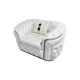 1 Seater Sofa Beige Velvet Fabric Solid Wood construction Gold Stainless Steel Trim