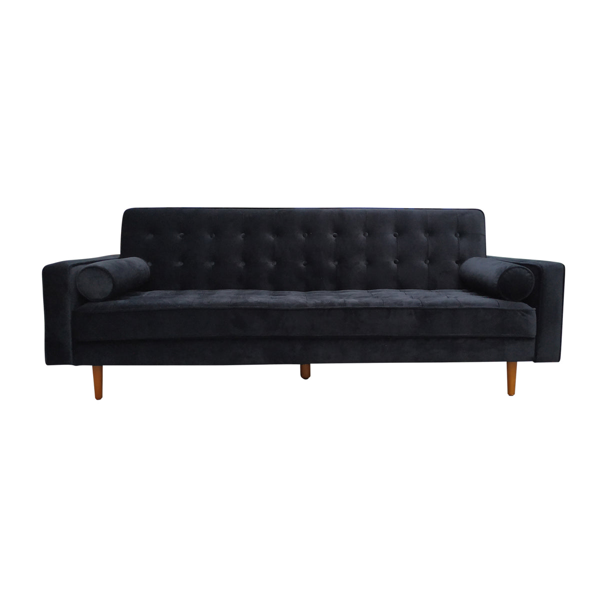 Sofa Bed 3 Seater Button Tufted Lounge Set for Living Room Couch in Velvet Black Colour