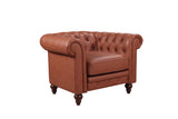 Single Seater Brown Sofa Lounge Button Tufted in Faux Leather