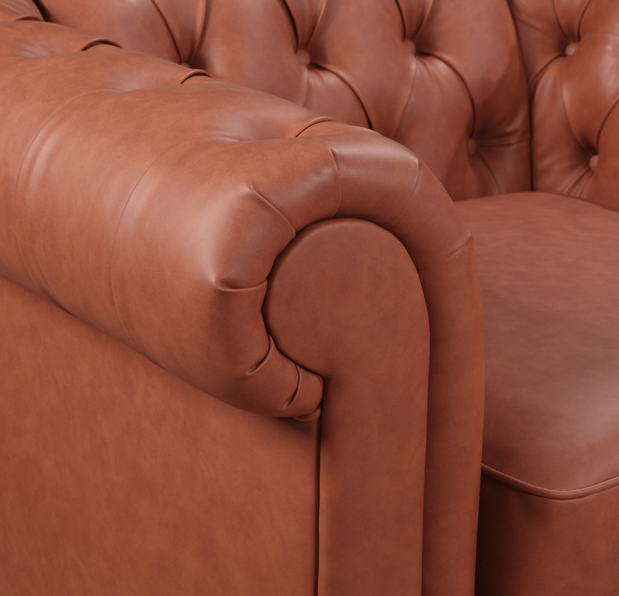 Single Seater Brown Sofa Lounge Button Tufted in Faux Leather