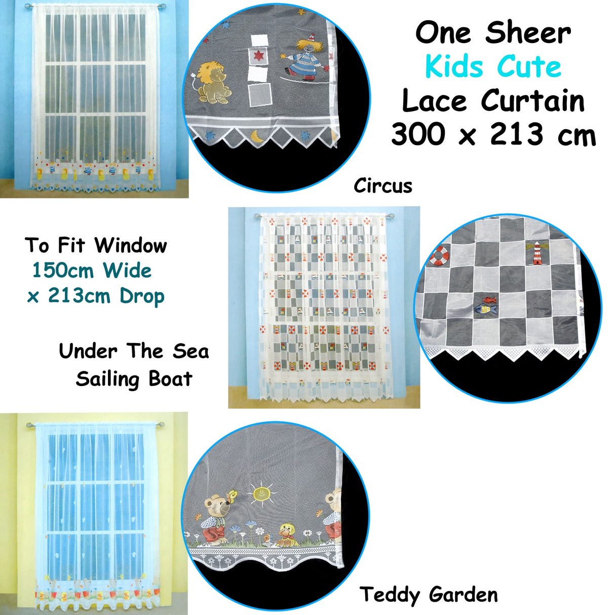 One Piece Kids CuteSheer Lace Curtain Circus