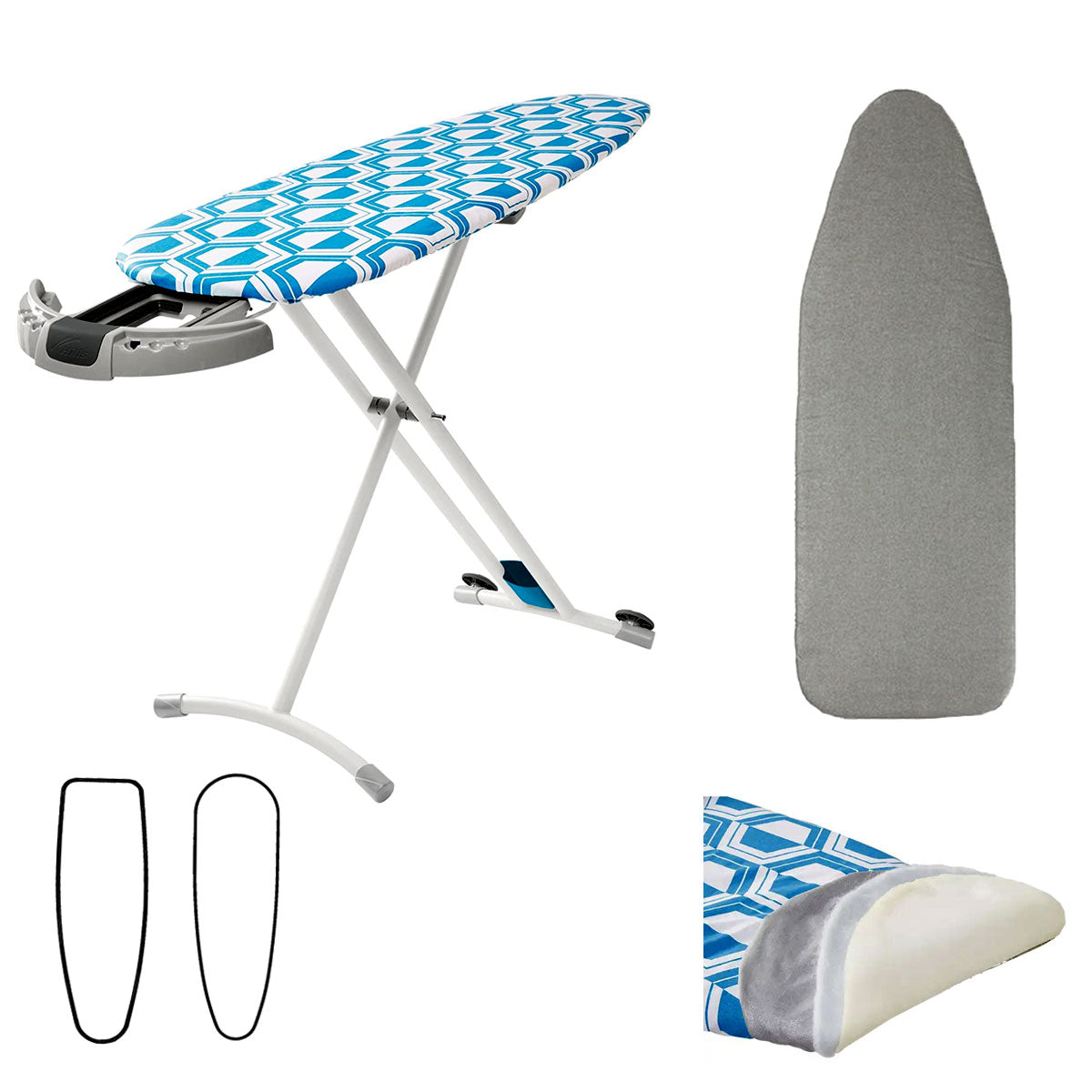 Reversible Geometric Design Ironing Board Cover with Underlay - Blue, 40 x 125 cm