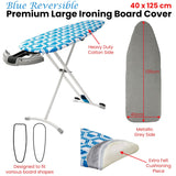 Reversible Geometric Design Ironing Board Cover with Underlay - Blue, 40 x 125 cm