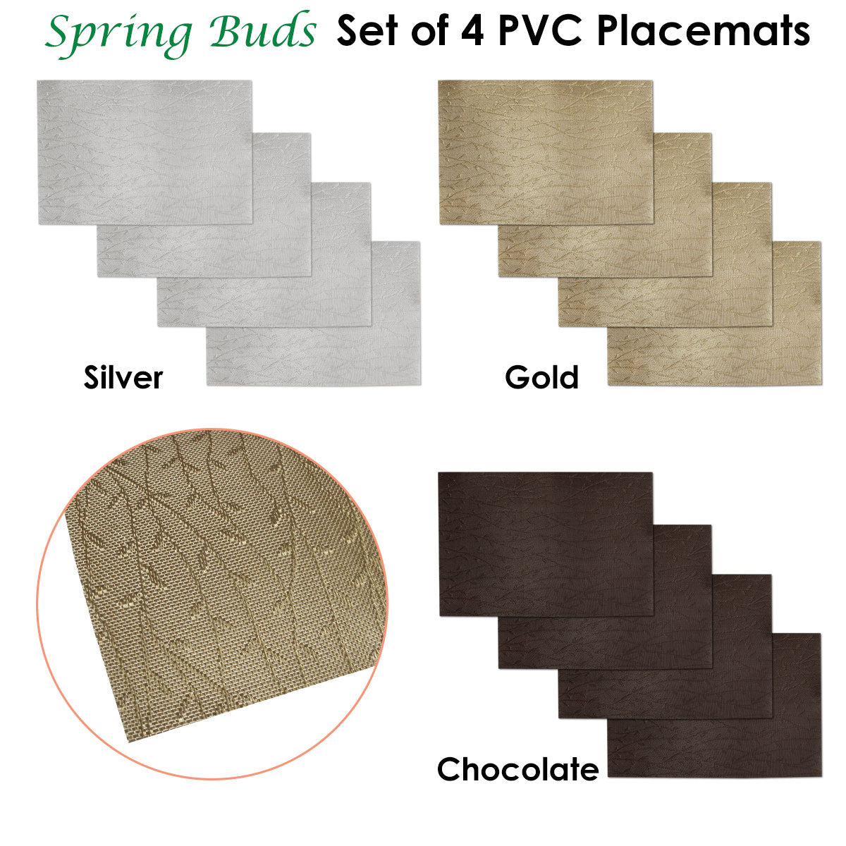 Set of 4 Spring Buds PVC Table Placemats in Chocolate