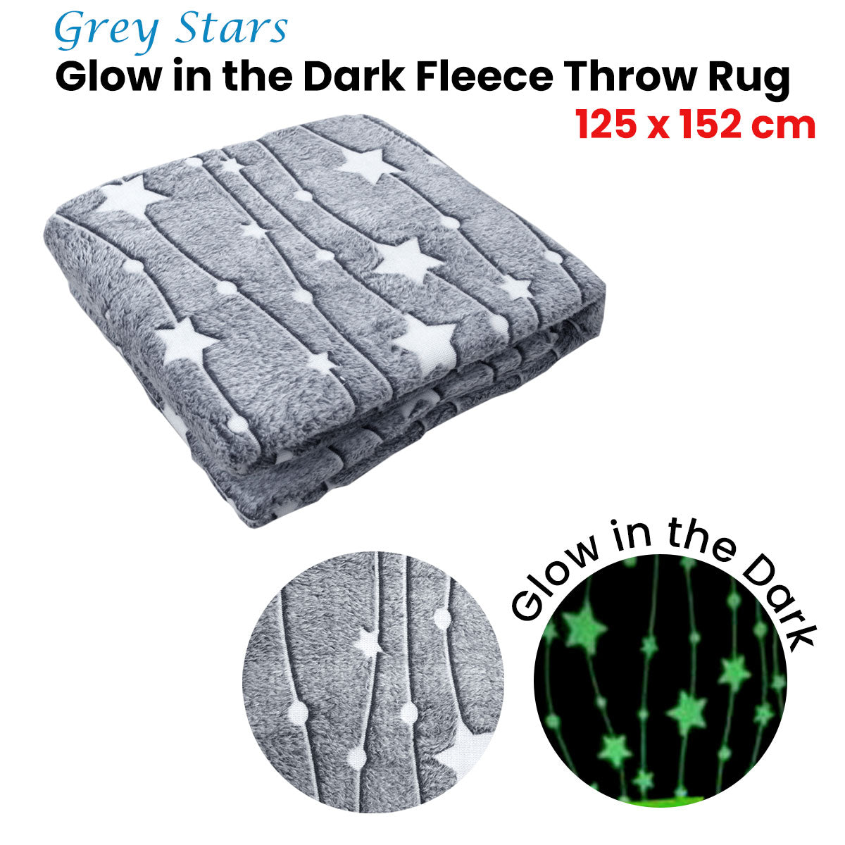 Glow-in-the-Dark Grey Starry Throw Rug 125x152 cm