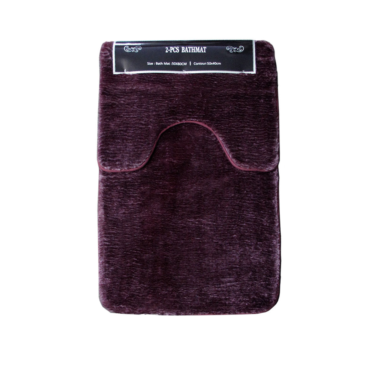 Plush Non-Slip Rubber Bath Mat Set in Elegant Plum - 2 Pieces