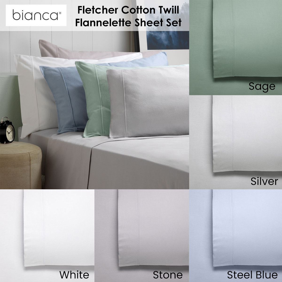 Bianca Fletcher Cozy Brushed Cotton Flannelette Sheet Set - White Double