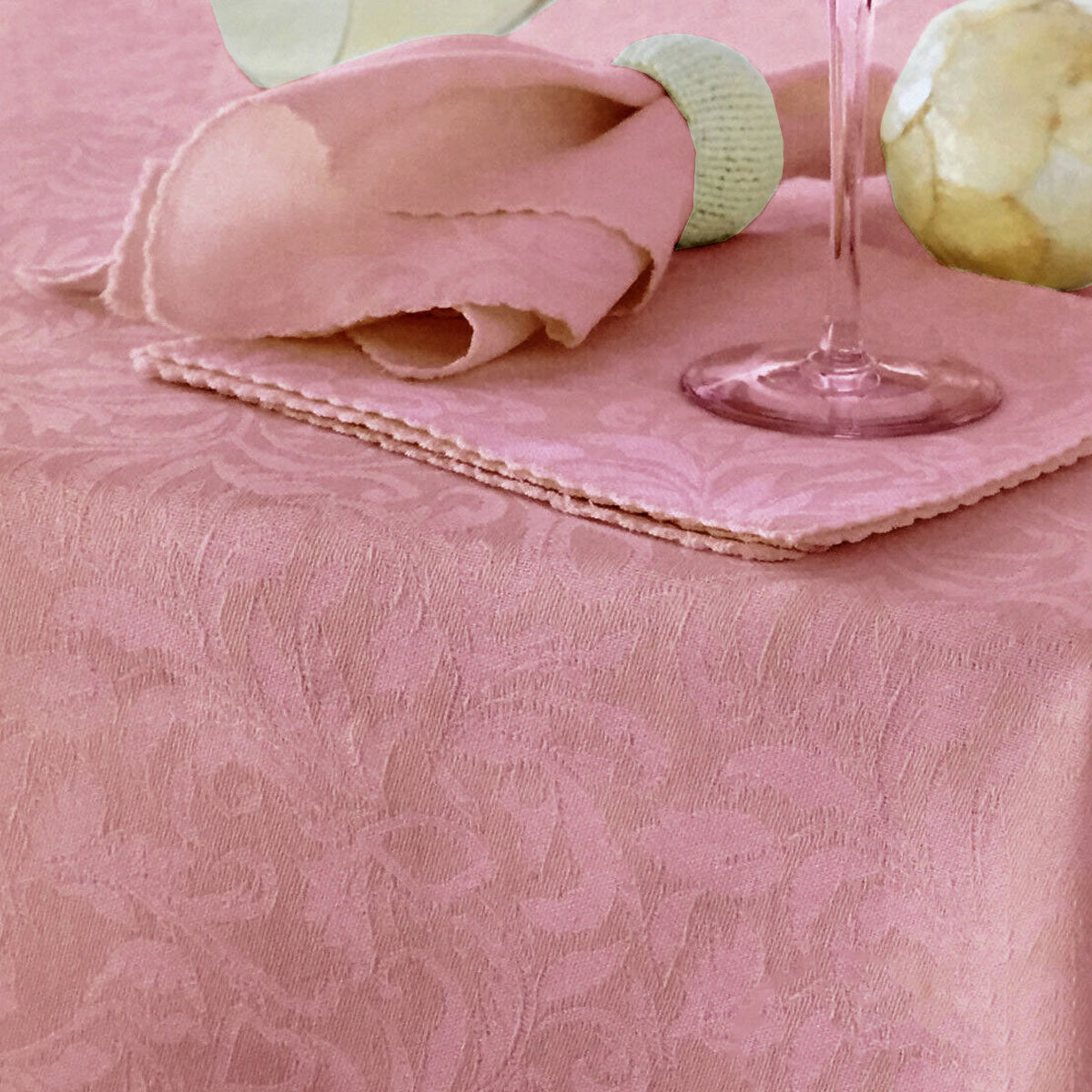 Elegant Blossom Pink Damask Embossed Tablecloth 180 x 180 cm