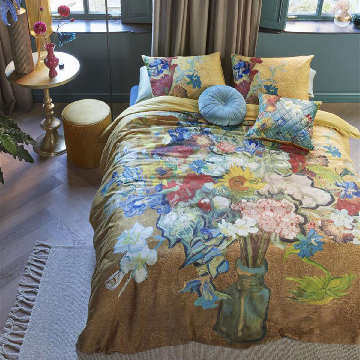 Bedding House Van Gogh 50th Anniversary Floral Cotton Sateen Quilt Cover Set - Queen Size