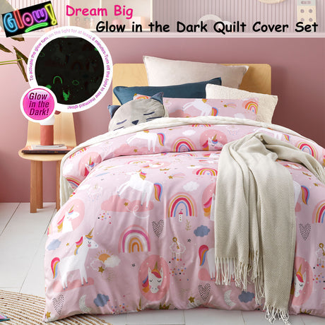 Happy Kids Dream Big Glow in the Dark Quilt Cover Set Single