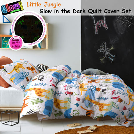 Happy Kids Little Jungle Glow in the Dark Quilt Cover Set Double