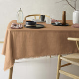 Rustic Chic Gypsy Terracotta Fringed Linen Cotton Tablecloth 130cm x 180cm