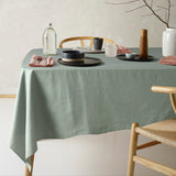 Helm Green Washed Linen Cotton Round Tablecloth - Vintage Design, 180cm Diameter