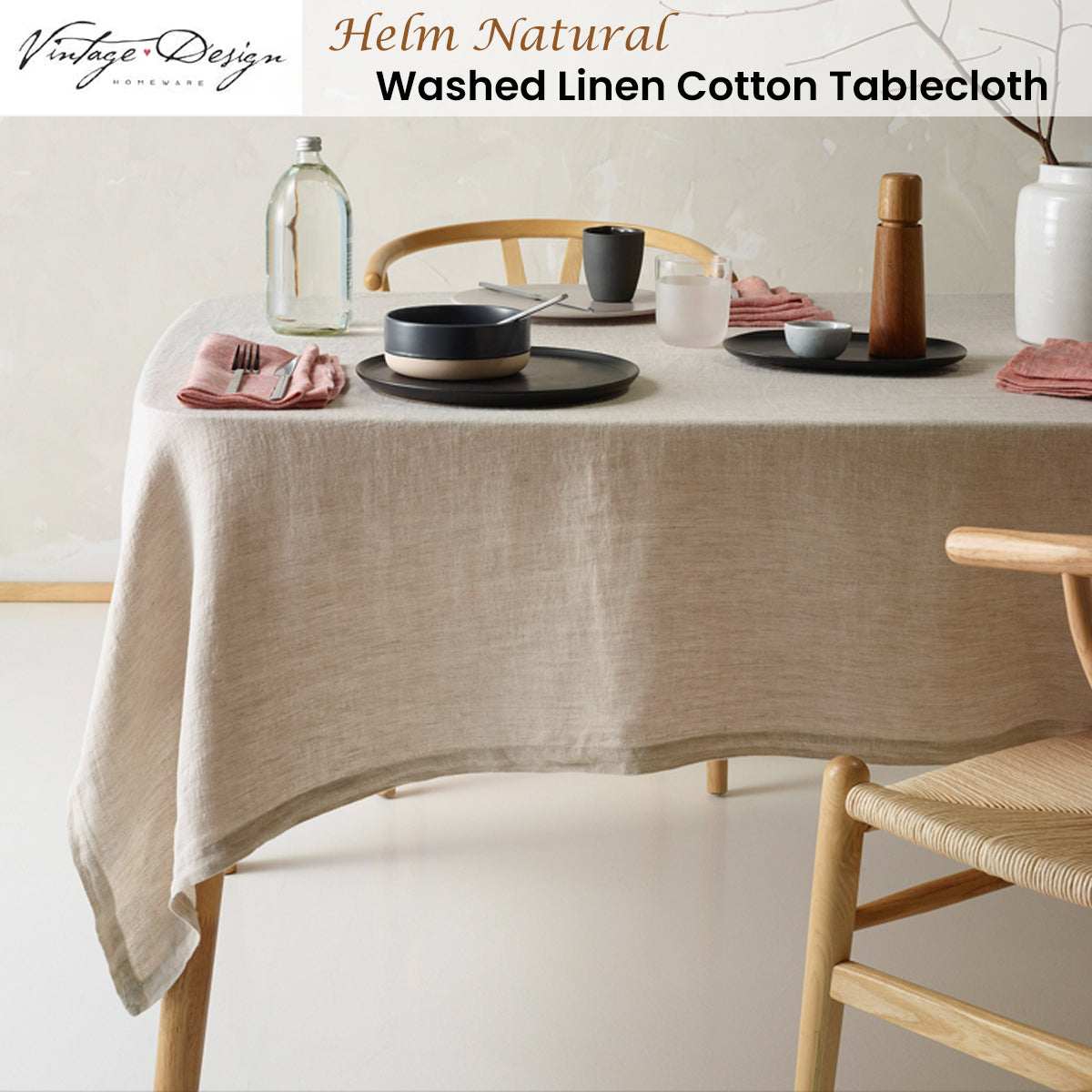 Vintage Washed Linen Cotton Tablecloth for Elegant Dining - 130cm x 180cm