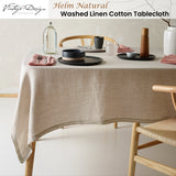 Vintage Washed Linen Cotton Tablecloth for Elegant Dining - 130cm x 180cm - Front View