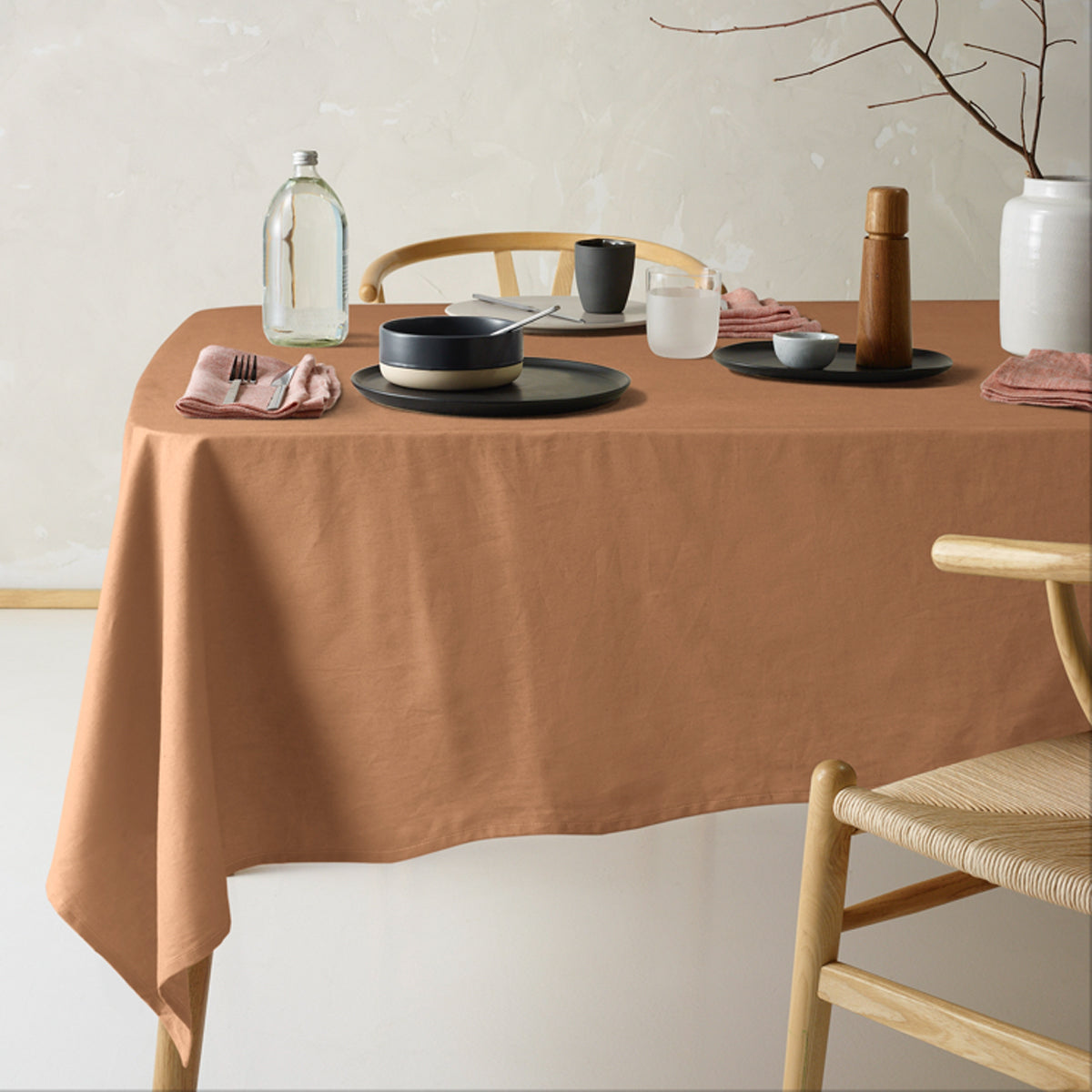 Terracotta Washed Linen Cotton Tablecloth - Vintage Helm Design 150cm x 230cm