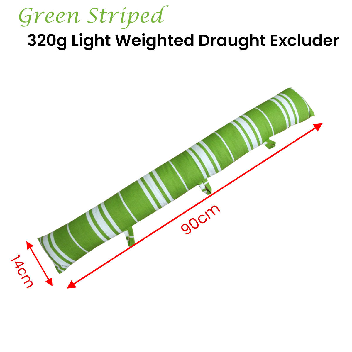 Stylish Green and White Striped 320g Lightweight Draught Excluder - 90 x 14 cm