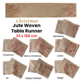 Taupe Christmas Jute Woven Table Runner - 33 x 180cm Holiday Cheer