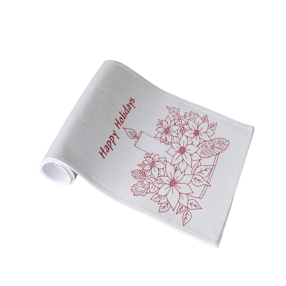 Festive Holiday Table Runner in White with Christmas Print - 33 x 180cm