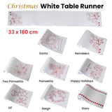 Festive Holiday Table Runner in White with Christmas Print - 33 x 180cm