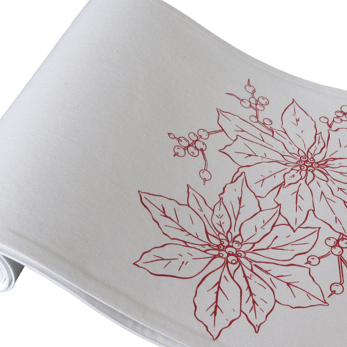 Holiday Poinsettia Print White Table Runner 33 x 180cm