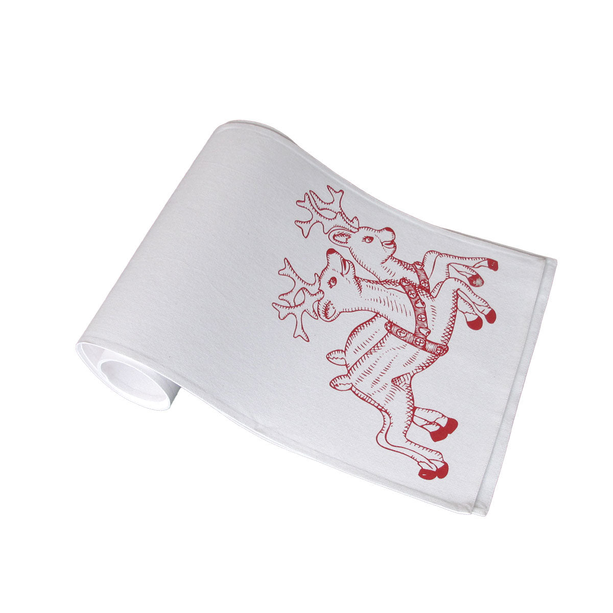 Holiday-Themed Red and White Table Runner 33 x 180cm with Reindeer Print