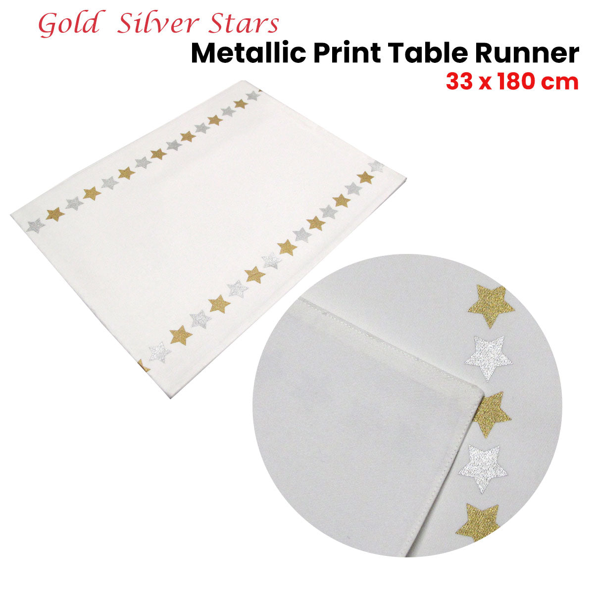 Chic Metallic Star Pattern Cotton Table Runner - 33 x 180 cm