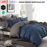 Ardor 250TC Navy & Charcoal Striped Cotton Sateen Quilt Cover Set - King Size