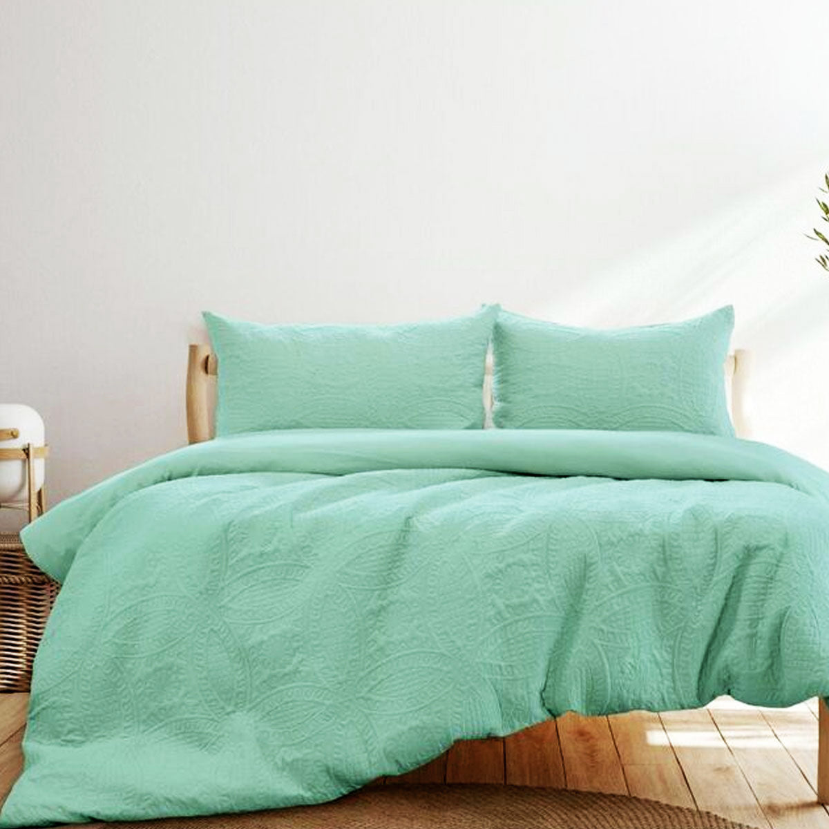 Chateau Aqua Green Embossed Petal Quilt Cover Set for Queen Size