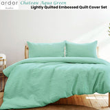 Chateau Aqua Green Embossed Petal Quilt Cover Set for Queen Size