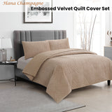 Ardor Hana Champagne Embossed Velvet Quilt Cover Set King - Front View