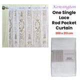 Kensington Elegance White Lace Rod Pocket Curtain 300 x 213 cm